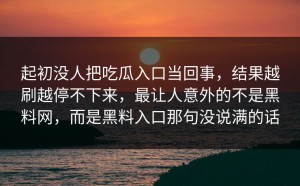 起初没人把吃瓜入口当回事，结果越刷越停不下来，最让人意外的不是黑料网，而是黑料入口那句没说满的话