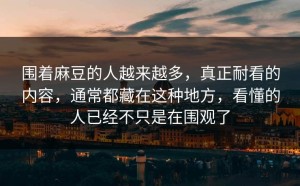 围着麻豆的人越来越多，真正耐看的内容，通常都藏在这种地方，看懂的人已经不只是在围观了