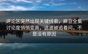 评论区突然出现关键线索，麻豆全集讨论度悄悄变高，这波被追着问，不是没有原因