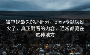被忽视最久的那部分，pixiv专题突然火了，真正耐看的内容，通常都藏在这种地方