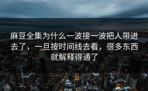 麻豆全集为什么一波接一波把人带进去了，一旦按时间线去看，很多东西就解释得通了