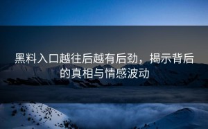 黑料入口越往后越有后劲，揭示背后的真相与情感波动
