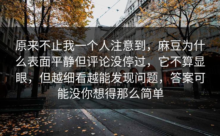 原来不止我一个人注意到，麻豆为什么表面平静但评论没停过，它不算显眼，但越细看越能发现问题，答案可能没你想得那么简单